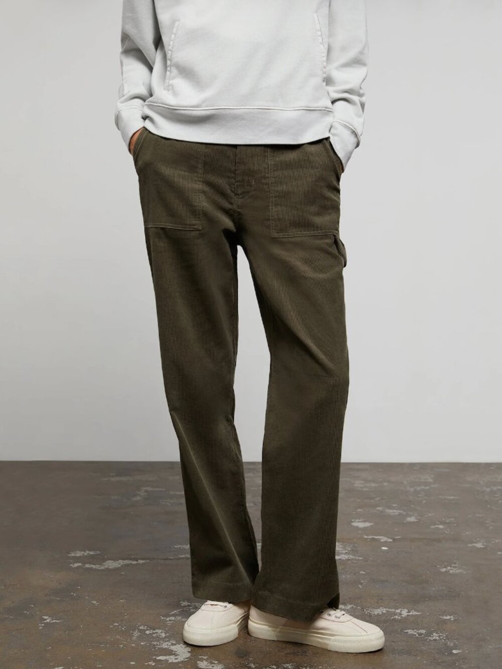 Onia Womens Wide Leg Corduroy Carpenter Pant Dusty-Olive